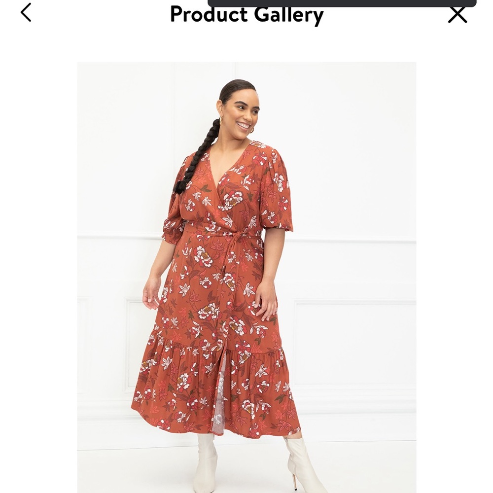 Eloquii Elements orange floral midi dress